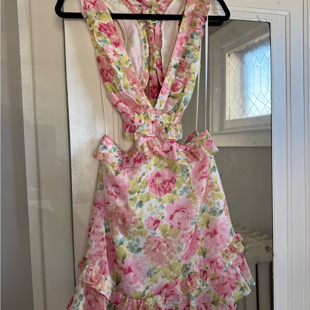 Floral Ruffle Dress with cut outs- size large